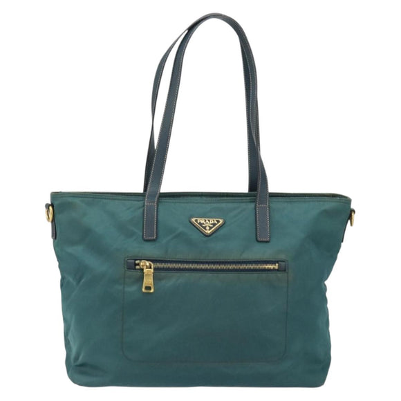 PRADA Tote Bag Nylon Green Gold Auth 163175