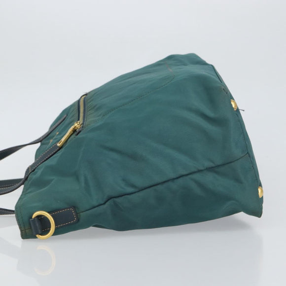 PRADA Tote Bag Nylon Green Gold Auth 163175