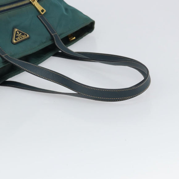 PRADA Tote Bag Nylon Green Gold Auth 163175