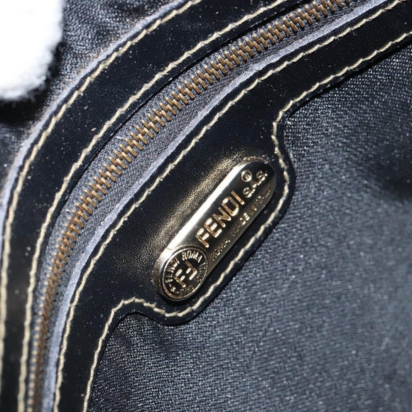 FENDI Pecan Canvas Hand Bag PVC 2way Black Brown gold Auth 163184