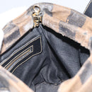 FENDI Pecan Canvas Hand Bag PVC 2way Black Brown gold Auth 163184-17