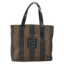 FENDI Pecan Canvas Hand Bag PVC 2way Black Brown gold Auth 163184-13