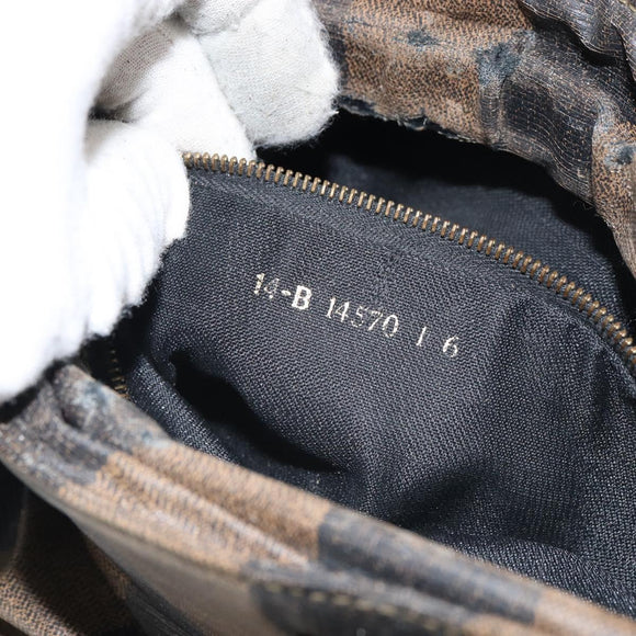 FENDI Pecan Canvas Hand Bag PVC 2way Black Brown gold Auth 163184