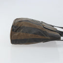 FENDI Pecan Canvas Hand Bag PVC 2way Black Brown gold Auth 163184-3