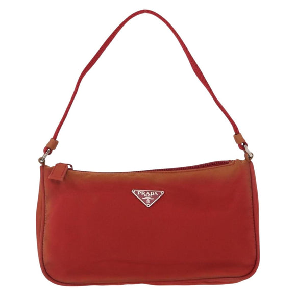 PRADA Accessory Pouch Nylon Red Silver Auth 163186