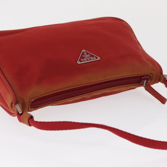 PRADA Accessory Pouch Nylon Red Silver Auth 163186