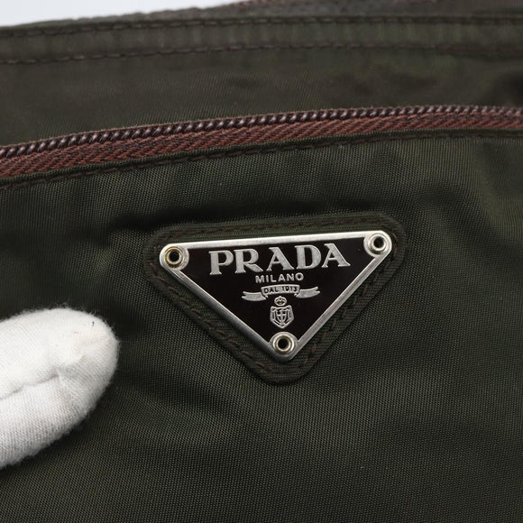 PRADA Shoulder Bag Nylon Khaki Silver Auth 163187