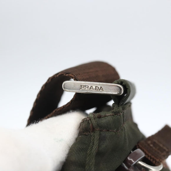 PRADA Shoulder Bag Nylon Khaki Silver Auth 163187