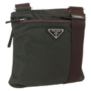 PRADA Shoulder Bag Nylon Khaki Silver Auth 163187-1