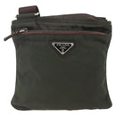 PRADA Shoulder Bag Nylon Khaki Silver Auth 163187-13