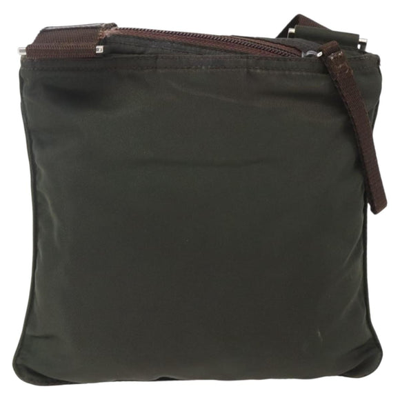 PRADA Shoulder Bag Nylon Khaki Silver Auth 163187
