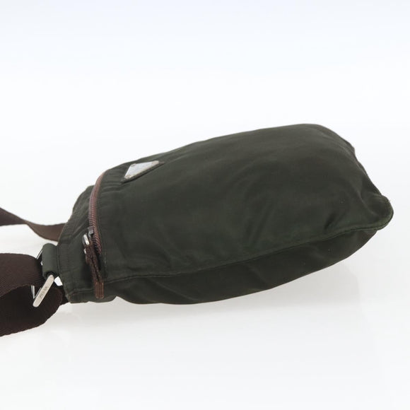 PRADA Shoulder Bag Nylon Khaki Silver Auth 163187
