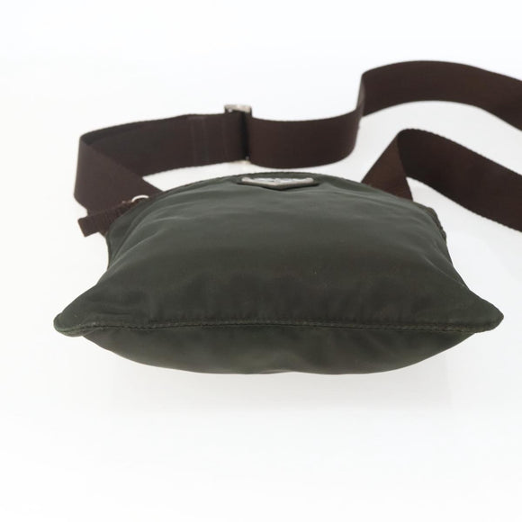 PRADA Shoulder Bag Nylon Khaki Silver Auth 163187