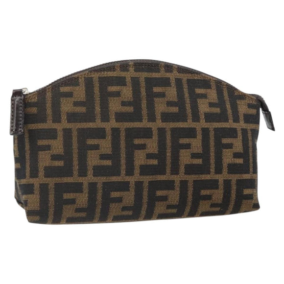 FENDI Zucca Canvas Pouch Black Brown Auth 163196