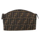 FENDI Zucca Canvas Pouch Black Brown Auth 163196-13