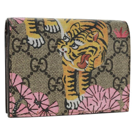 GUCCI GG Supreme Bengal Compact Wallet PVC Beige Gold 452362 Auth 163205M