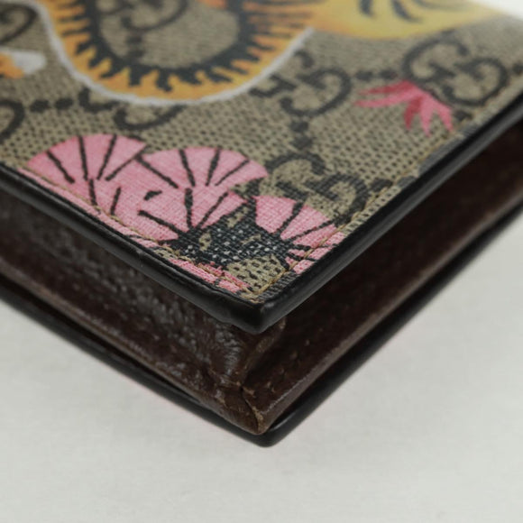 GUCCI GG Supreme Bengal Compact Wallet PVC Beige Gold 452362 Auth 163205M