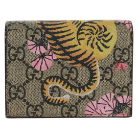 GUCCI GG Supreme Bengal Compact Wallet PVC Beige Gold 452362 Auth 163205M - 0