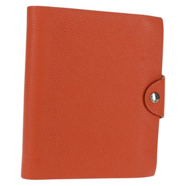 HERMES Yuris PM Day Planner Cover Leather Orange Silver Auth 163206V