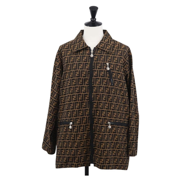 FENDI Zucca Canvas Reversible Coat Brown Black Auth 163216SAM