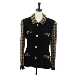CHANEL Jacket Tweed Black CC Auth 163218SAM