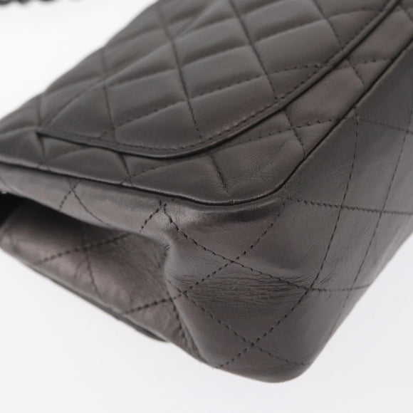 CHANEL Chain Mini Matelasse 16 Shoulder Bag Lamb Skin Gray Silver CC Auth163230V