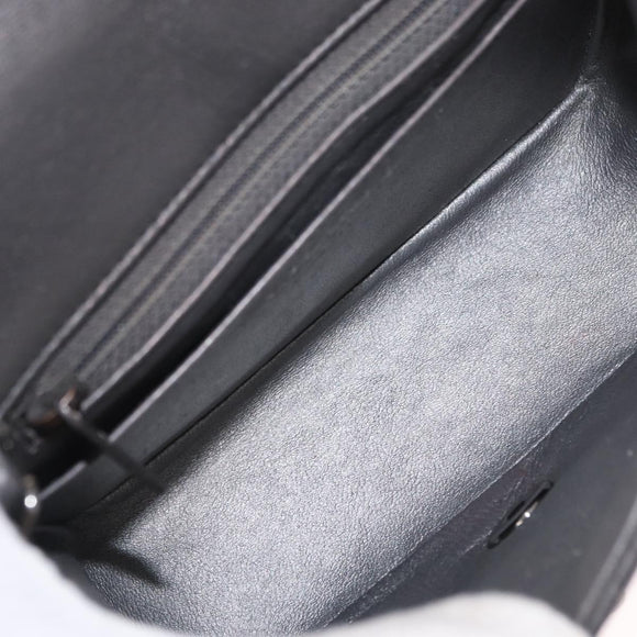 CHANEL Chain Mini Matelasse 16 Shoulder Bag Lamb Skin Gray Silver CC Auth163230V