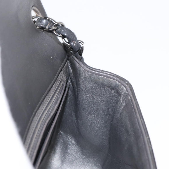 CHANEL Chain Mini Matelasse 16 Shoulder Bag Lamb Skin Gray Silver CC Auth163230V