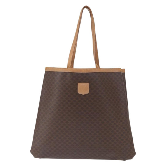 CELINE Macadam Canvas Tote Bag PVC Leather Brown Gold Auth 163231