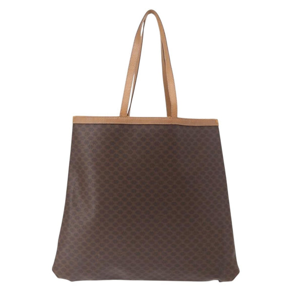 CELINE Macadam Canvas Tote Bag PVC Leather Brown Gold Auth 163231