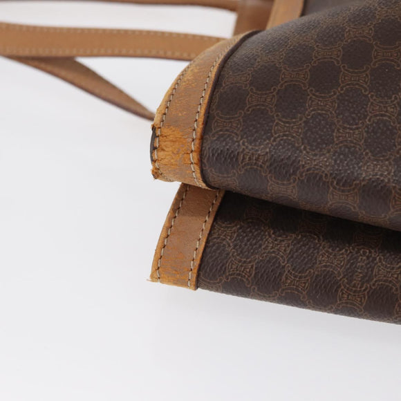 CELINE Macadam Canvas Tote Bag PVC Leather Brown Gold Auth 163231