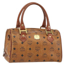 MCM Logogram Vicetos Boston Bag PVC Brown Gold Auth 163237-1