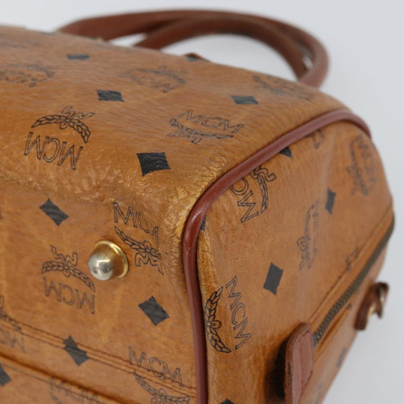 MCM Logogram Vicetos Boston Bag PVC Brown Gold Auth 163237