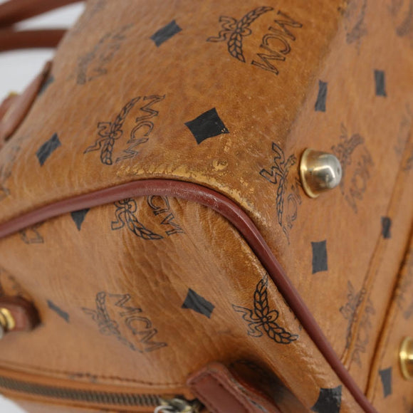 MCM Logogram Vicetos Boston Bag PVC Brown Gold Auth 163237