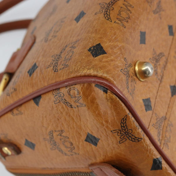 MCM Logogram Vicetos Boston Bag PVC Brown Gold Auth 163237