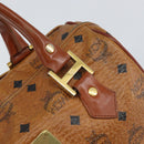 MCM Logogram Vicetos Boston Bag PVC Brown Gold Auth 163237-15