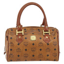 MCM Logogram Vicetos Boston Bag PVC Brown Gold Auth 163237-2