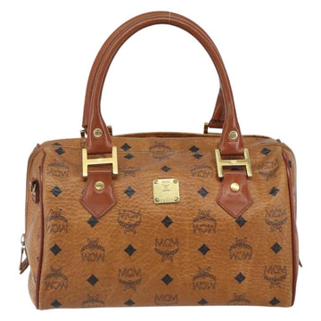 MCM Logogram Vicetos Boston Bag PVC Brown Gold Auth 163237 - 0