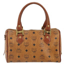 MCM Logogram Vicetos Boston Bag PVC Brown Gold Auth 163237-3
