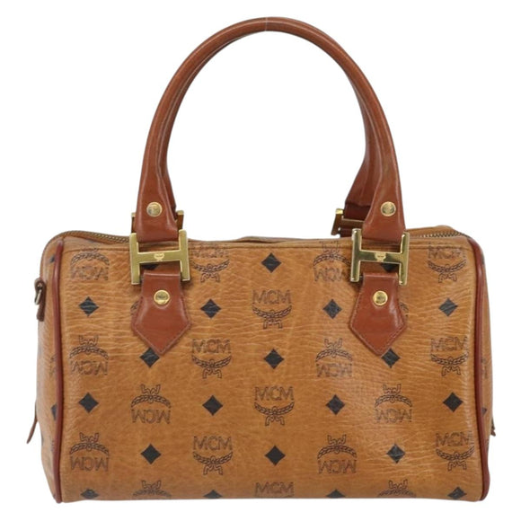 MCM Logogram Vicetos Boston Bag PVC Brown Gold Auth 163237