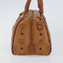 MCM Logogram Vicetos Boston Bag PVC Brown Gold Auth 163237-5