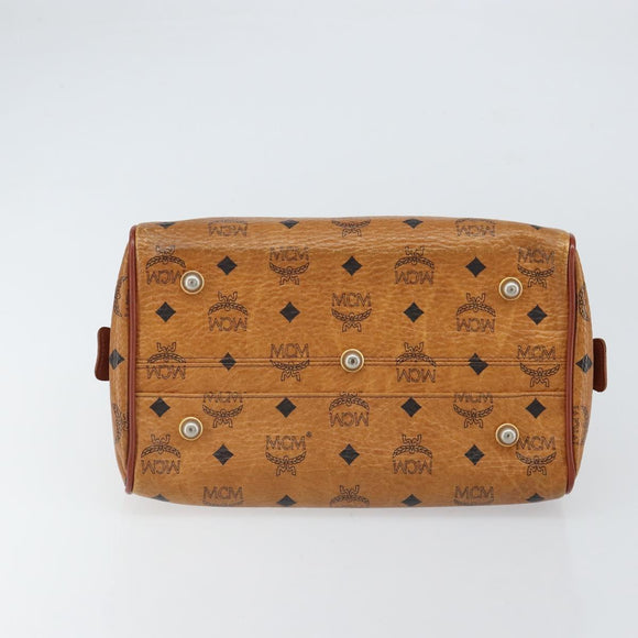 MCM Logogram Vicetos Boston Bag PVC Brown Gold Auth 163237