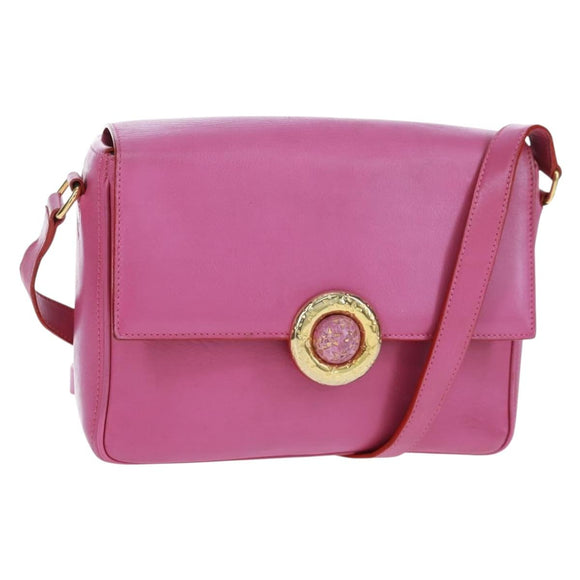 CELINE Circle Shoulder Bag Leather Pink Gold Auth 163248V