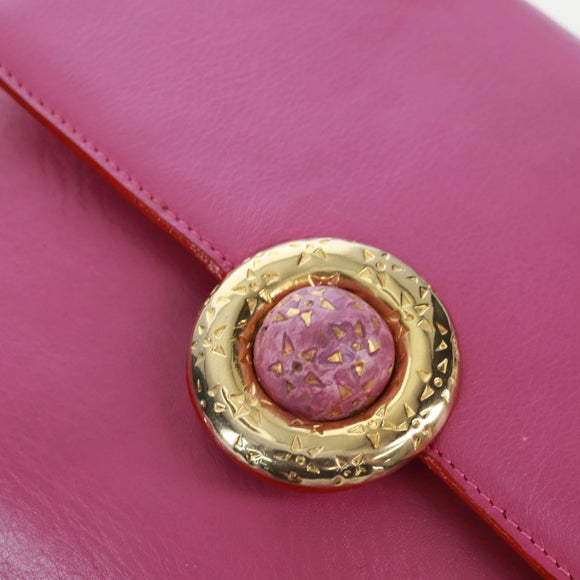 CELINE Circle Shoulder Bag Leather Pink Gold Auth 163248V