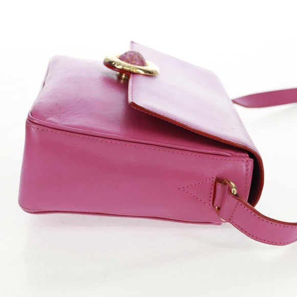 CELINE Circle Shoulder Bag Leather Pink Gold Auth 163248V