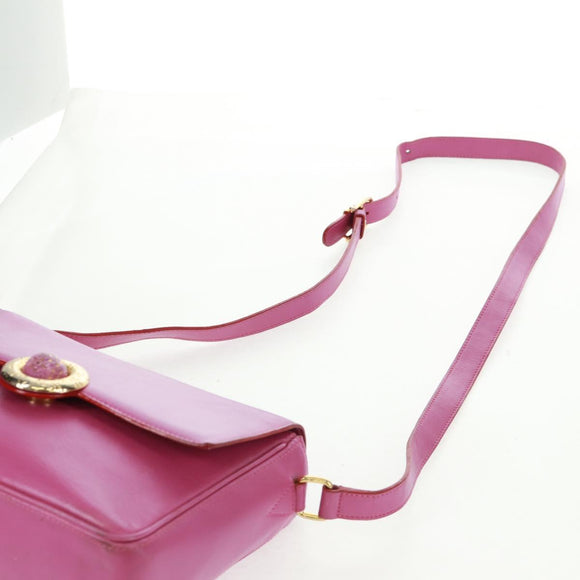 CELINE Circle Shoulder Bag Leather Pink Gold Auth 163248V