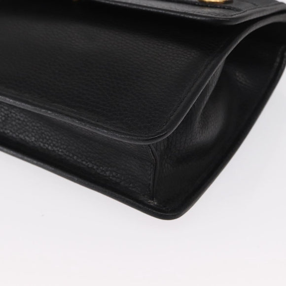 CELINE Medallion Chain Shoulder Bag Leather Black Gold Auth 163249