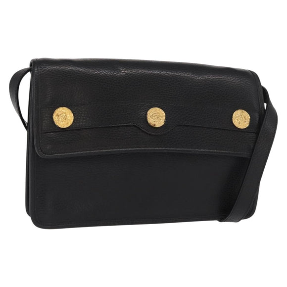 CELINE Medallion Chain Shoulder Bag Leather Black Gold Auth 163249