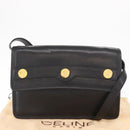 CELINE Medallion Chain Shoulder Bag Leather Black Gold Auth 163249-12