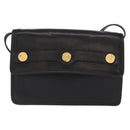 CELINE Medallion Chain Shoulder Bag Leather Black Gold Auth 163249-13